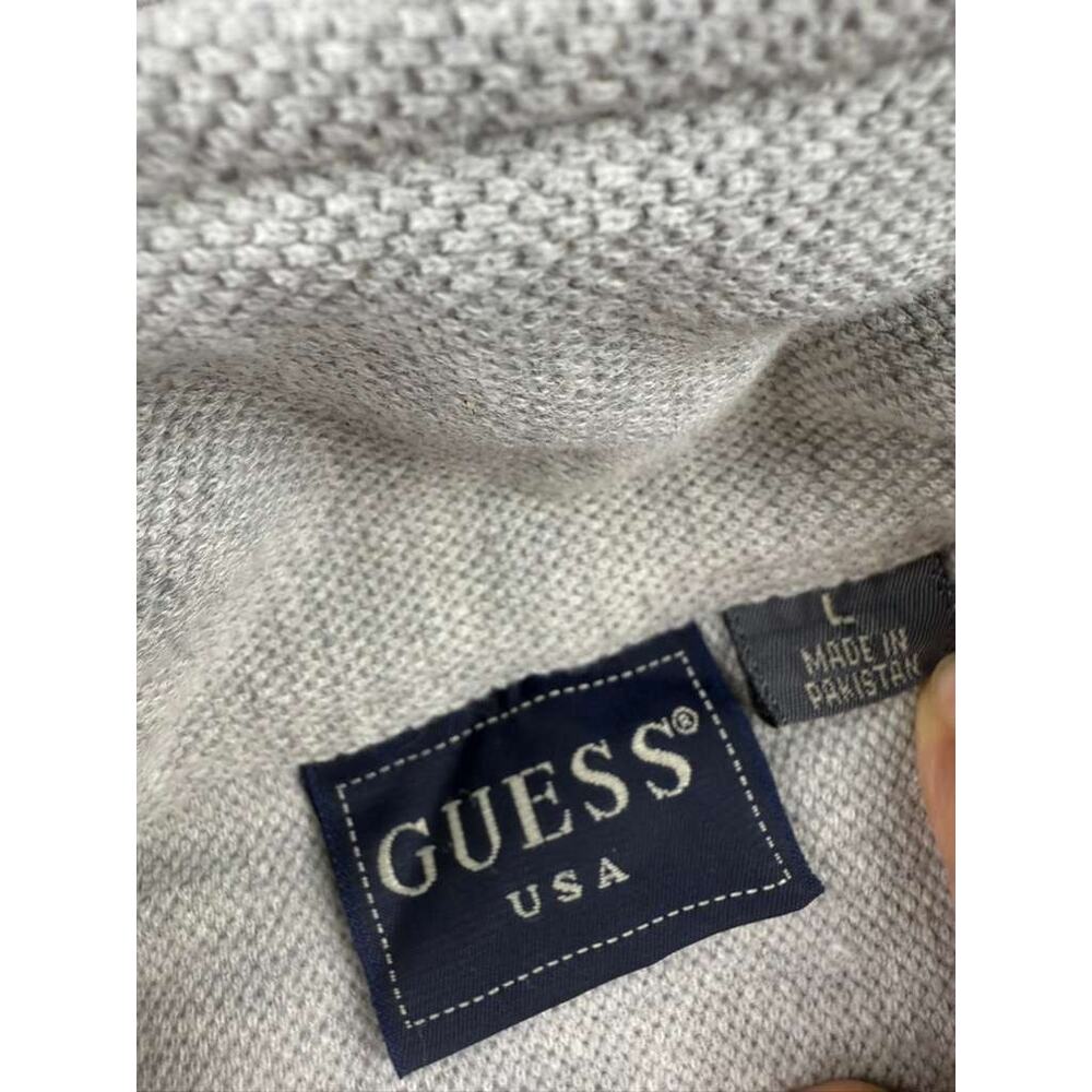 Y2K Guess USA Quarter Zip Sweatshirt Men L Gray Navy Chevron Stripe Collar Rugby - Picture 3 of 7